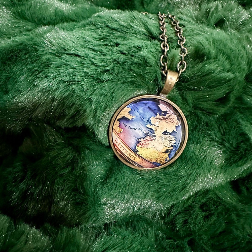 Westeros Map Pendant Necklace in Blue and Gold bonus Harry Potter Necklace